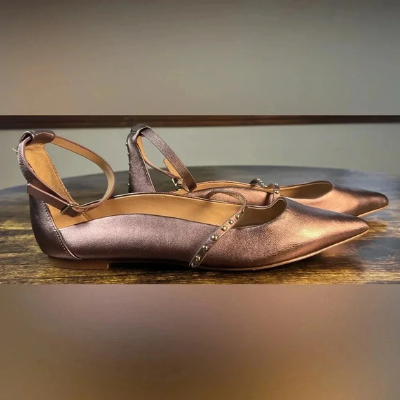 Halston Heritage | Arwen Mink Metallic Leather Studded Flats. Size: 8.5M - Picture 14 of 15